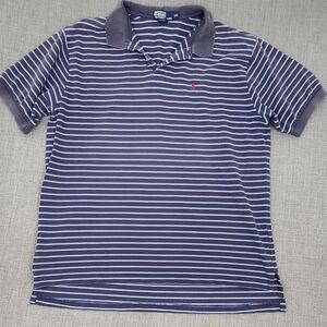 Vintage Polo Ralph Lauren Blue Striped Red Logo Polo Shirt XXL